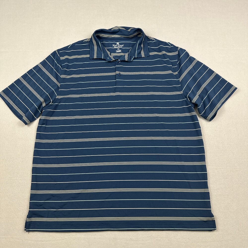 Nat Nast Shirt Men Extra Large Blue Stripe Short Sleeve Luxury Polo Stretch XL
